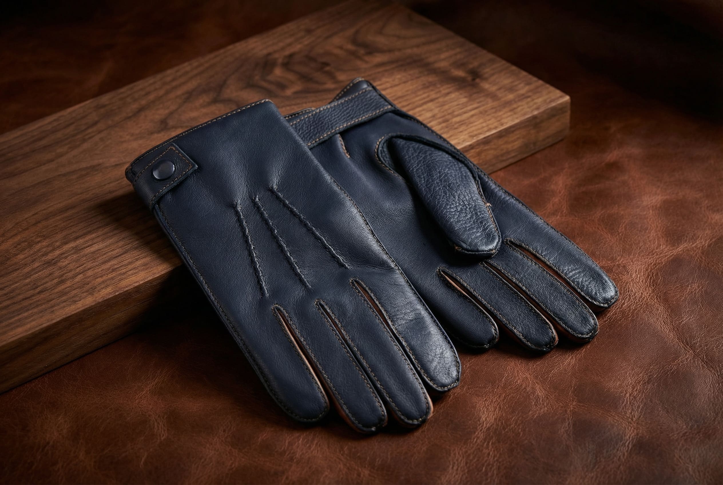 Men’s Deerskin Winter Gloves – Cashmere Lined in Black & Cork