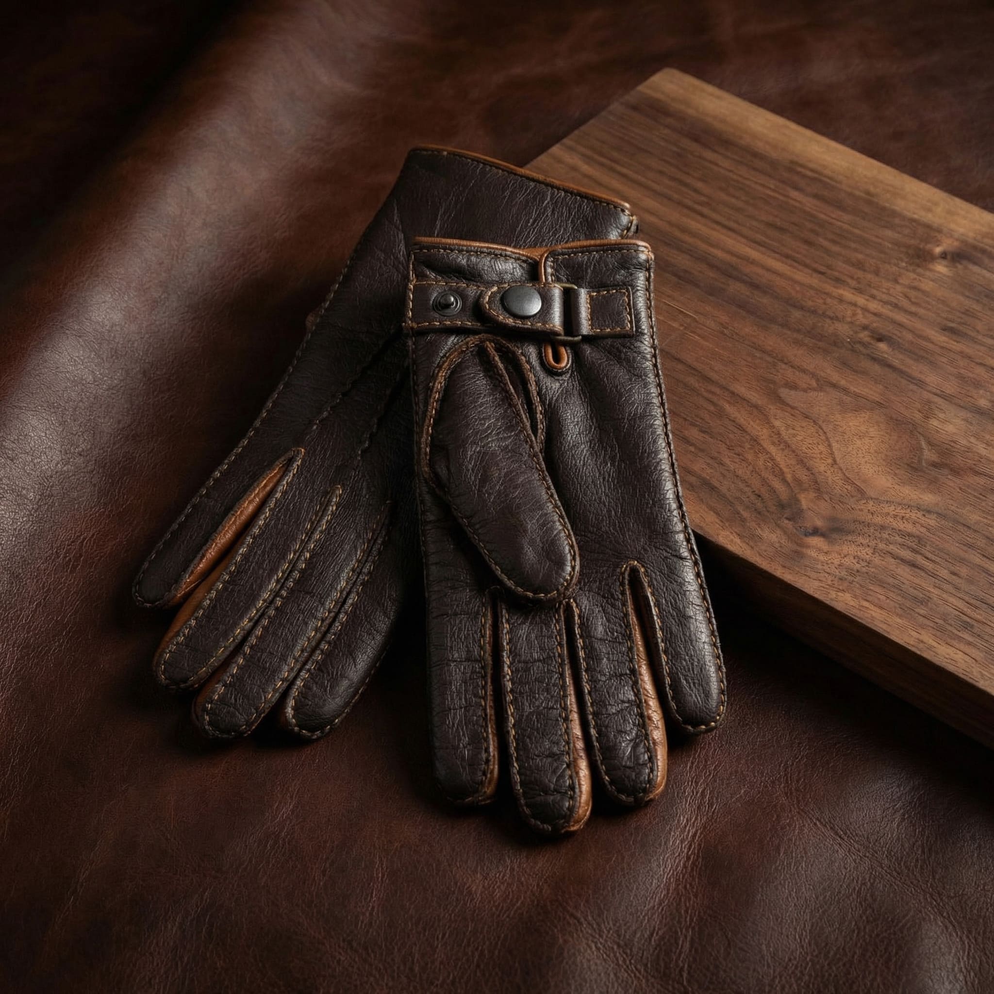 Damen Winterhandschuhe aus braunem Kork-Hirschleder mit Kaschmir-Futter