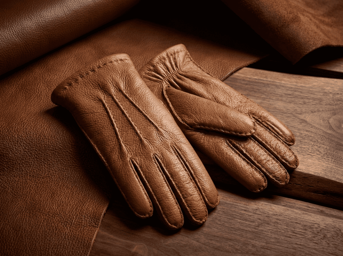 Guanti uomo in pelle di cervo – cuciti a mano, foderati in cashmere, con palmo elastico