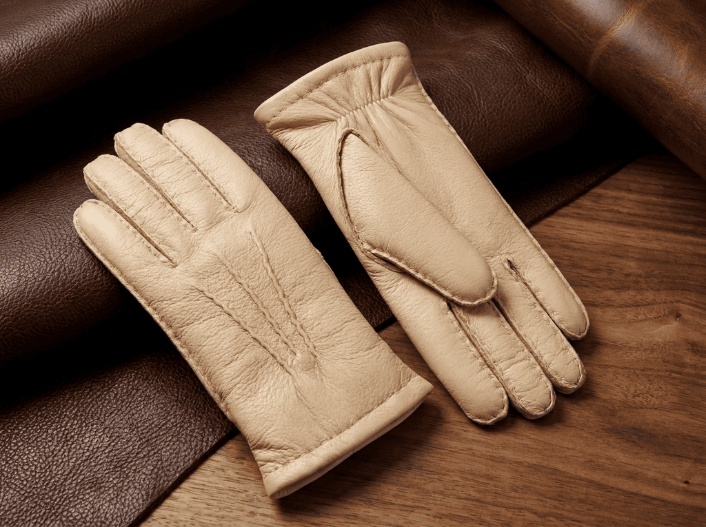 Gants en peau de cerf pour homme – cousus main, doublés de cachemire, paume élastique