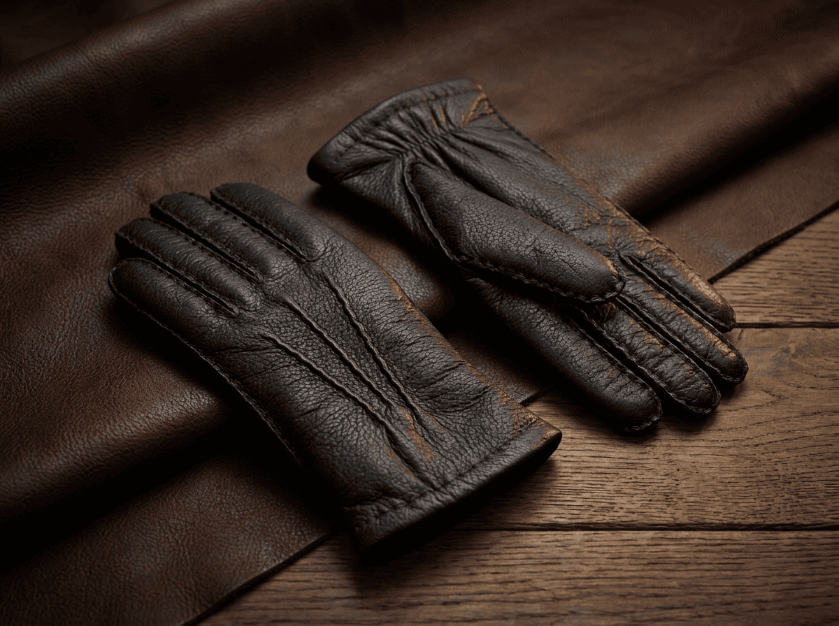 Guanti uomo in pelle di cervo – cuciti a mano, foderati in cashmere, con palmo elastico