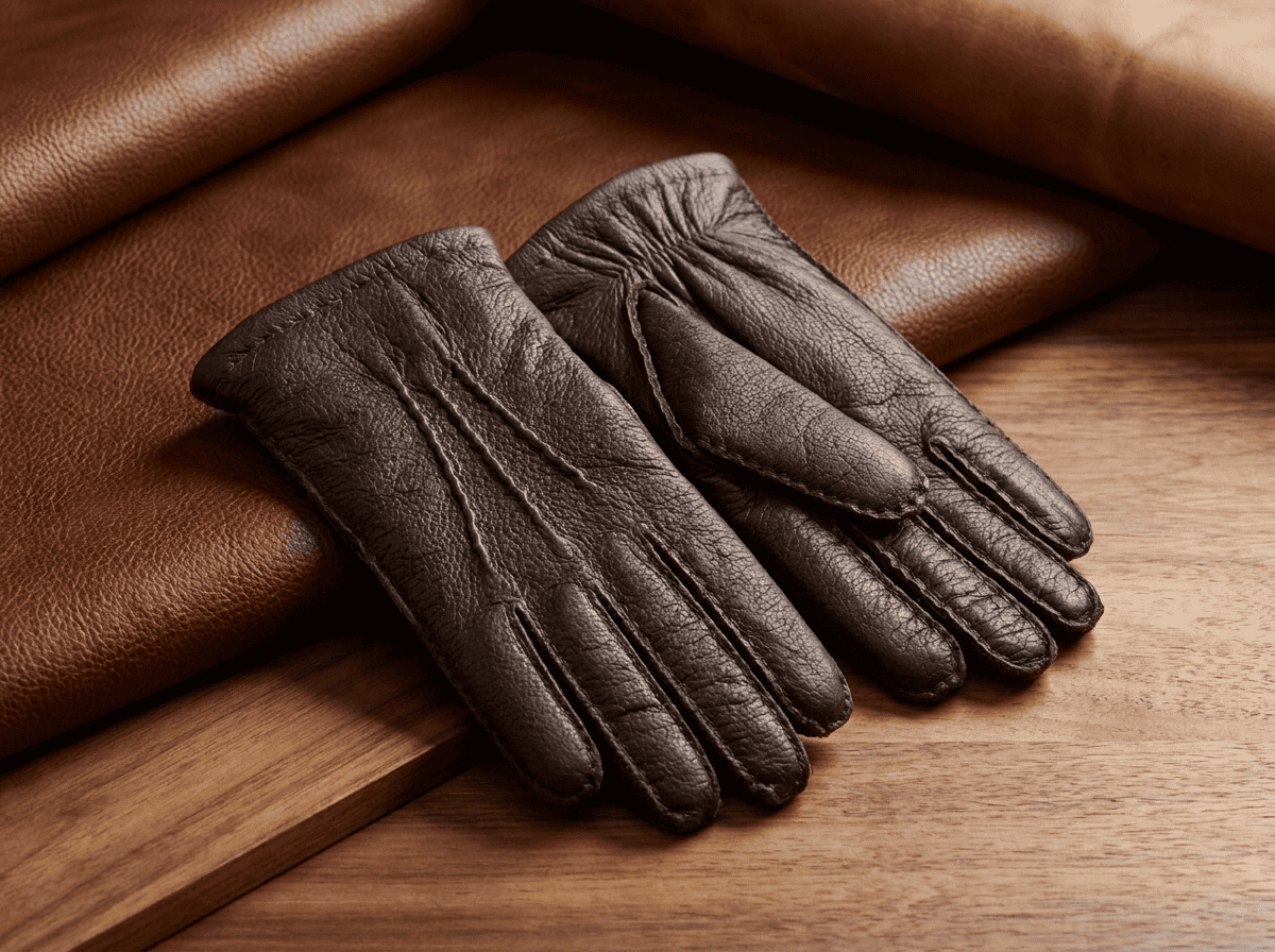 Guanti uomo in pelle di cervo – cuciti a mano, foderati in cashmere, con palmo elastico