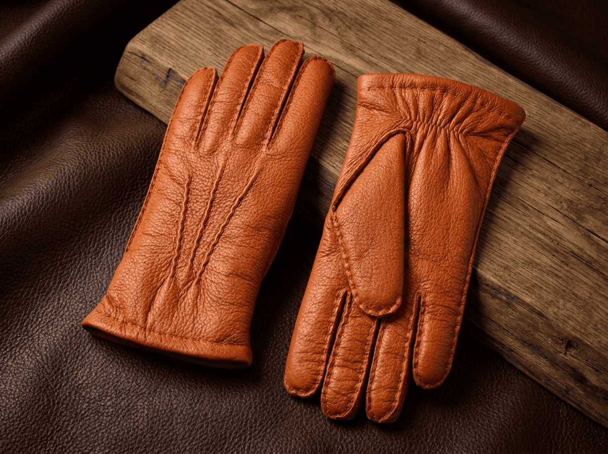 Guanti uomo in pelle di cervo – cuciti a mano, foderati in cashmere, con palmo elastico