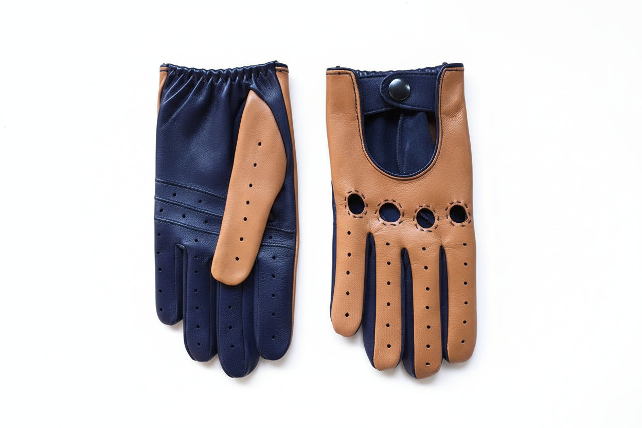 Women's Nappa Leather Driving Gloves – Black & White with Inside Stitching