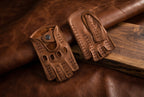 Men’s Fingerless Driving Gloves – Camel Deerskin Leather, Handmade