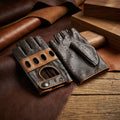Women's Fingerless Leather Gloves – Dark Brown Cork Lambskin