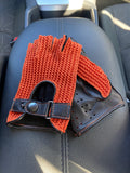 Gehäkelte fingerlose Lederhandschuhe für Herren - Schwarz Orange