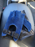 Gehäkelte fingerlose Lederhandschuhe für Herren - Schwarz Blau