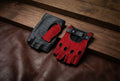 Damen fingerlose Häkel-Lederhandschuhe – Schwarz Rot und Schwarz Gelb