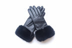 Women's Winter Gloves Black Nappa Leather with Black Rabbit Fur Lining