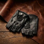 Women’s Fingerless Lambskin Leather Gloves – Black, Handcrafted