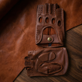 Men’s Fingerless Leather Gloves – Palm Padded for Cycling & Driving Camel