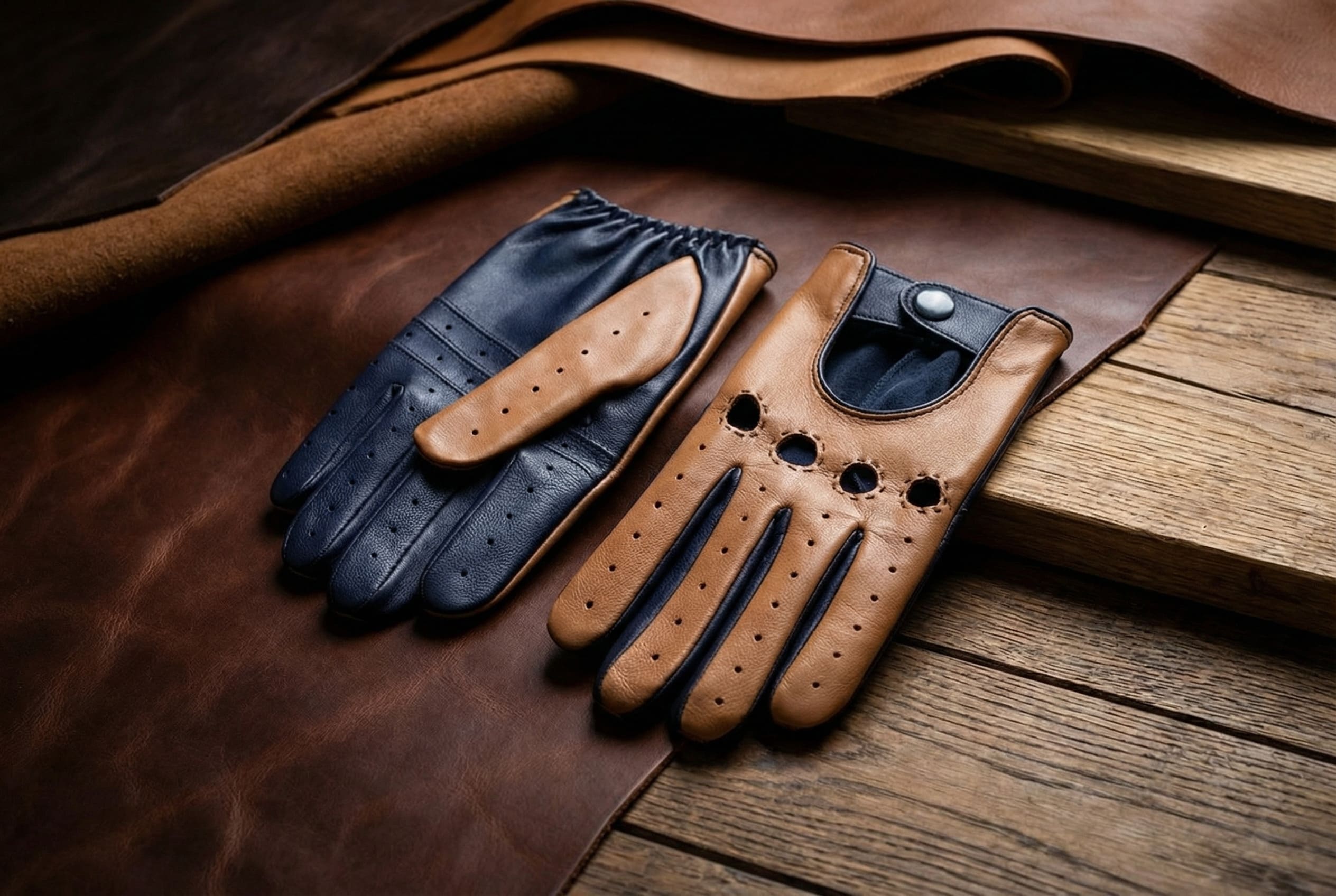 Men’s Nappa Leather Driving Gloves – Black & White with Inside Stitching