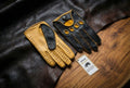 Men’s Driving Gloves Peccary Leather Top & Yellow Deerskin Palm with Yellow Stitching