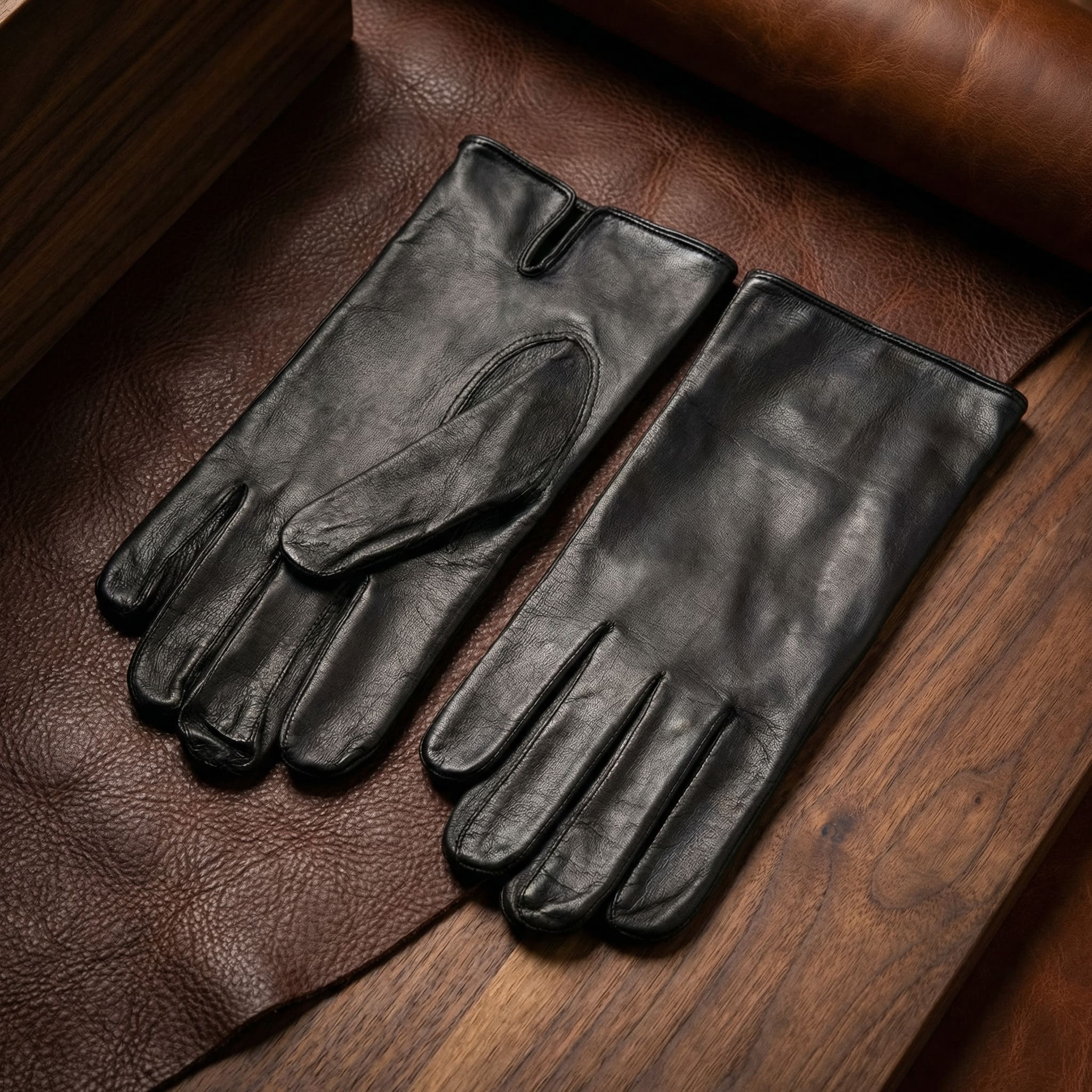Men’s Black Unlined Nappa Leather Gloves – Italian Leather with Inside Stitching