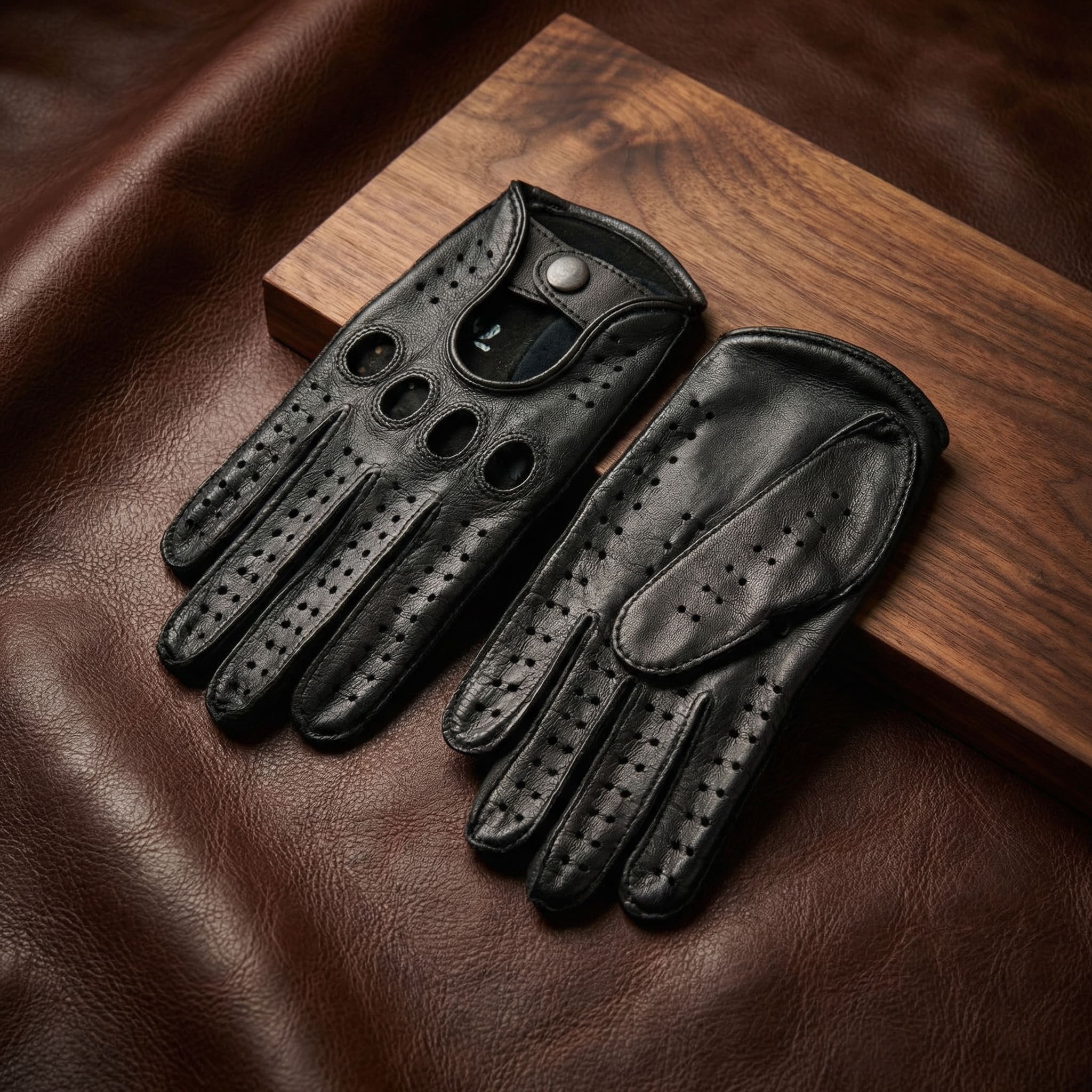 Men’s Black Nappa Leather Driving Gloves – Handcrafted