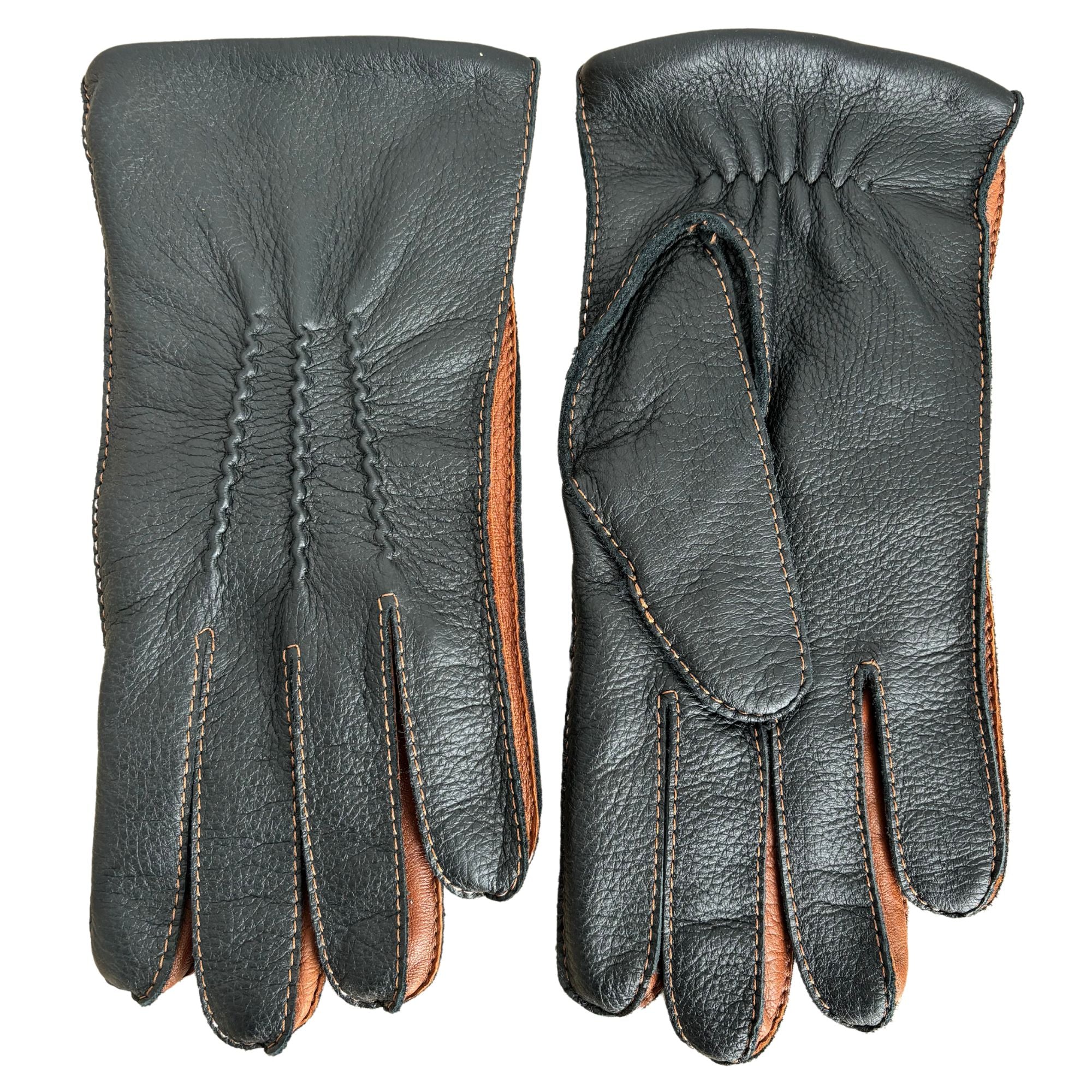 Men’s Black Deerskin Winter Gloves with Cashmere Lining, Cork Stitching, and Palm Elastic