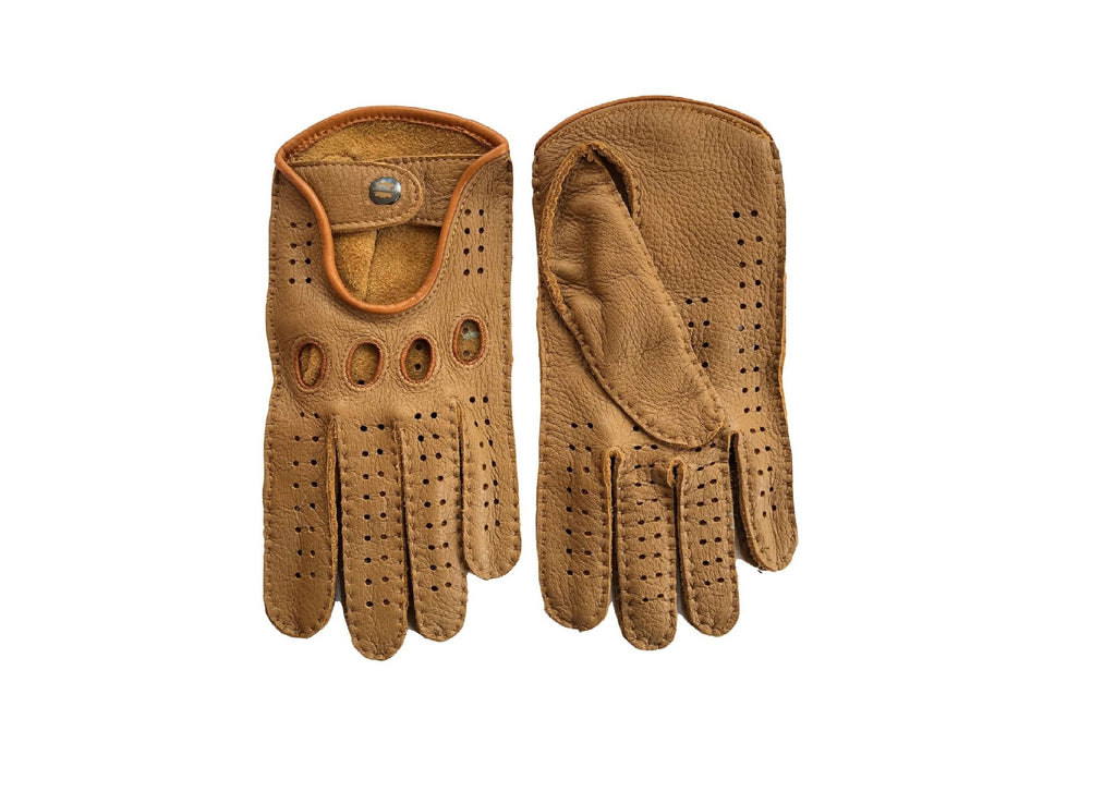 Men’s Driving Leather Gloves – Tan Deerskin, Handcrafted – NM Gloves