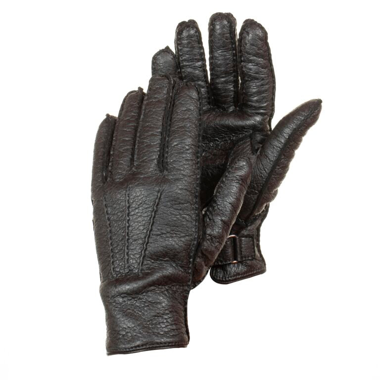 Men’s Black Deerskin Winter Gloves with Strap Closure and Cashmere Lining