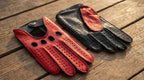 Men’s Deerskin Leather Driving Gloves – Black & Red, Handmade