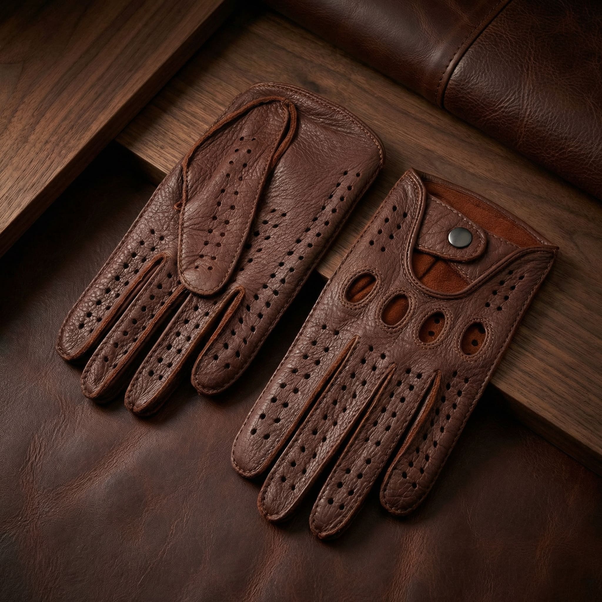 Men’s Cognac Deerskin Driving Gloves – Handcrafted