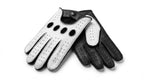Women's Driving Gloves Deerskin Leather Hand Made Black White – Black Palm, White Top, Nappa & Deerskin
