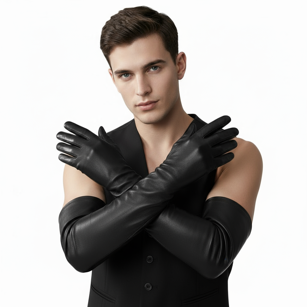 Men's Black Opera Leather Gloves, Silk Lined