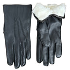 Damen Winterhandschuhe aus schwarzem Hirschleder mit Kaninchenfell-Futter