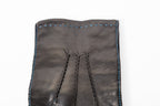 Men’s Black Lambskin Winter Gloves with Rabbit Fur Lining and Sky Blue Stitching