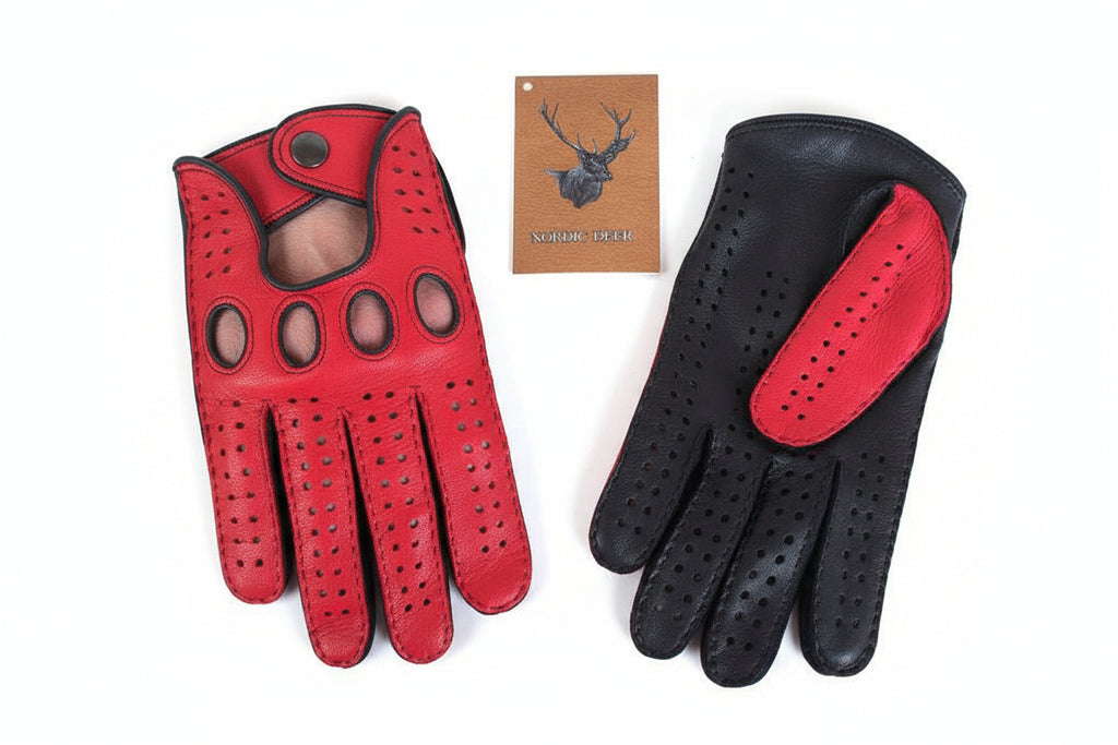 Men's Deerskin Driving Gloves Hand-Sewn Contrast Stitching & Piping