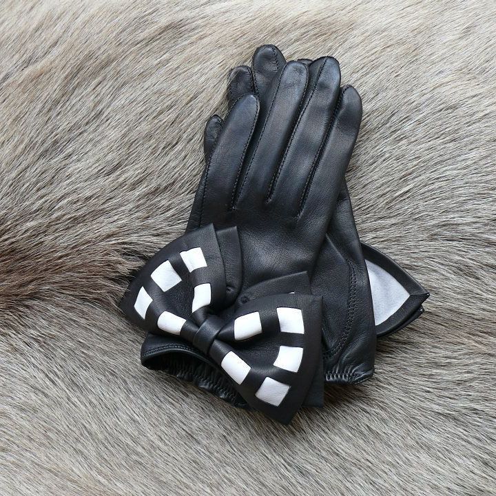 Damen Fashion Lederhandschuhe seidengefüttert – Schwarz Rot und Schwarz Weiß