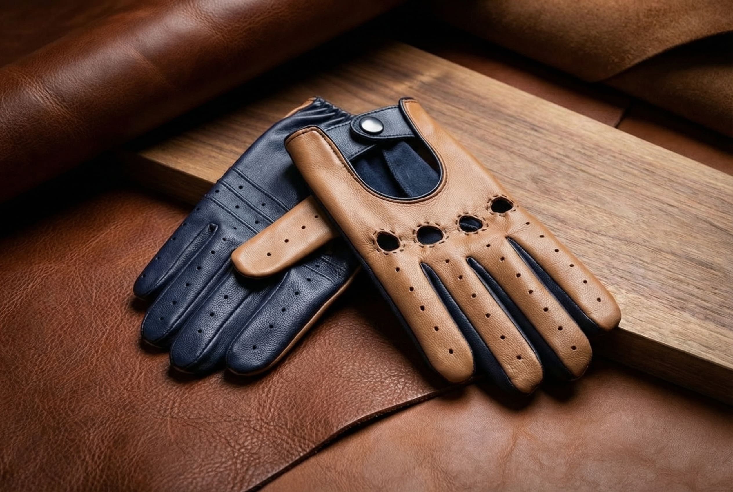 Men’s Nappa Leather Driving Gloves – Black & White with Inside Stitching