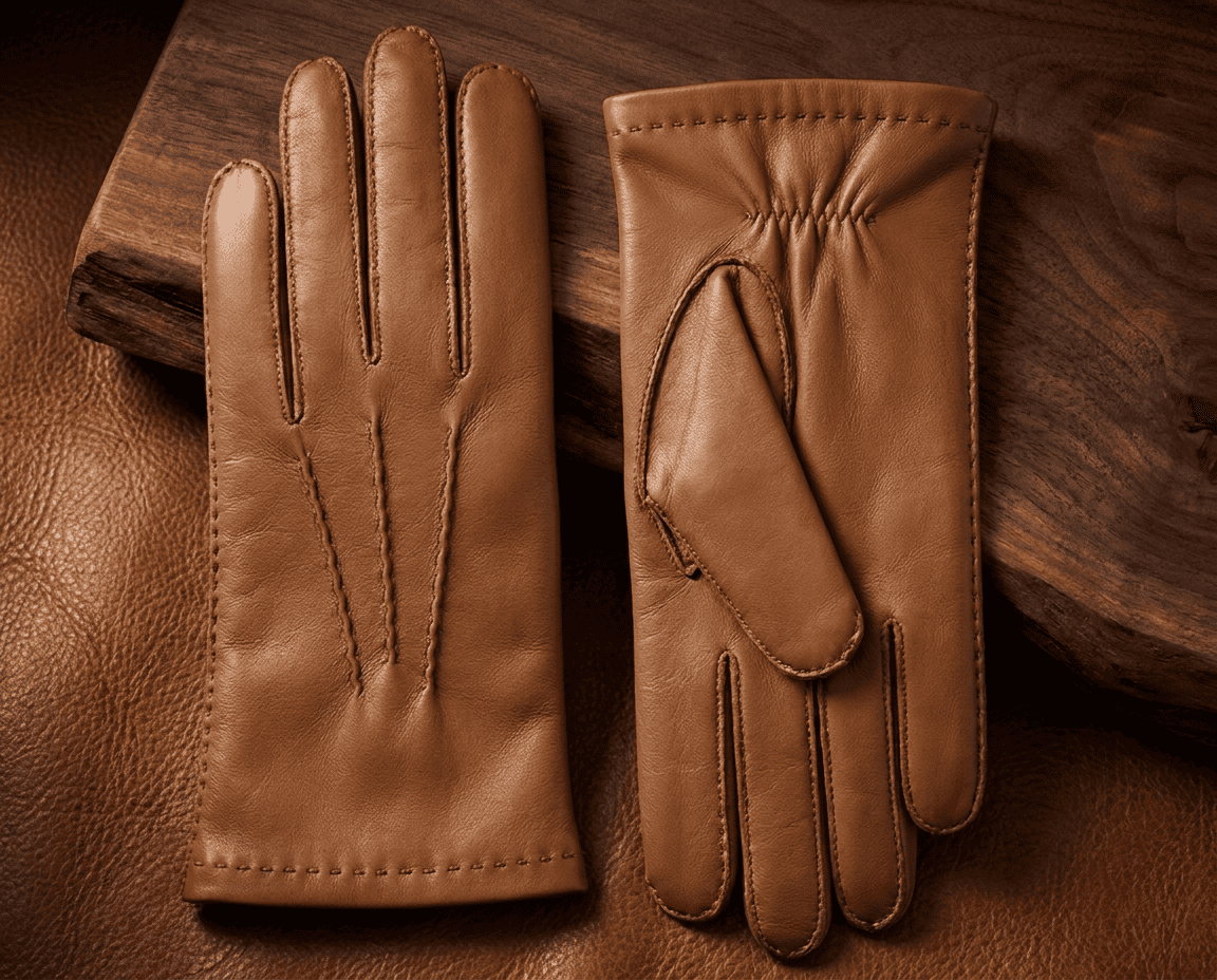 Dameswinterhandschoenen van nappaleer – handgenaaid, met kasjmieren voering en elastiek in de handpalm