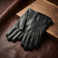 Herren Winterhandschuhe aus schwarzem Lammleder mit Kaschmir-Futter und seitlicher Öffnung