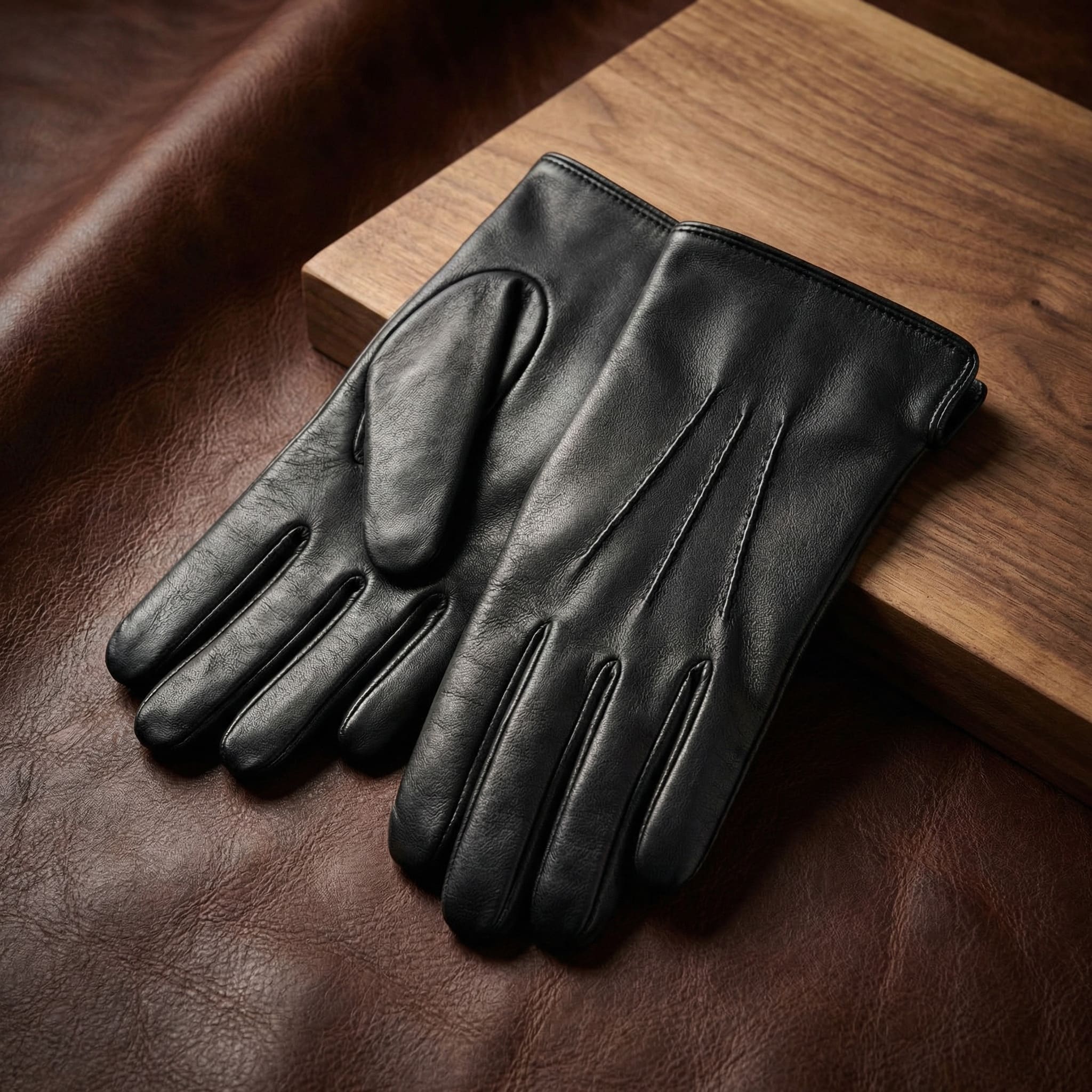 Men’s Black Lambskin Winter Gloves with Cashmere Lining and Side Vent