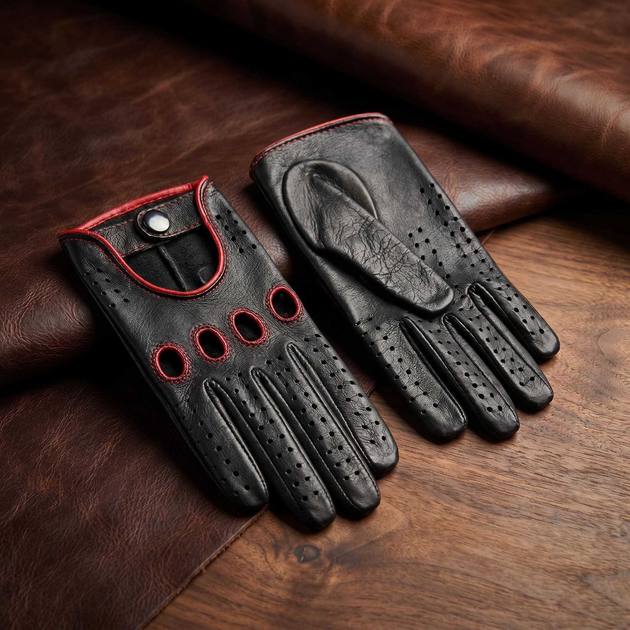 Women’s Lambskin Driving Gloves – Red Back Detail