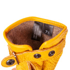 Yellow peccary winter gloves, hand sewn with cashmere lining and strap closure