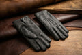 Men's Peccary Leather Winter Gloves – Cashmere Lined with Button Closure Black