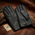 Men's Black Peccary Leather Winter Gloves – Rabbit Fur Lined with Button Closure