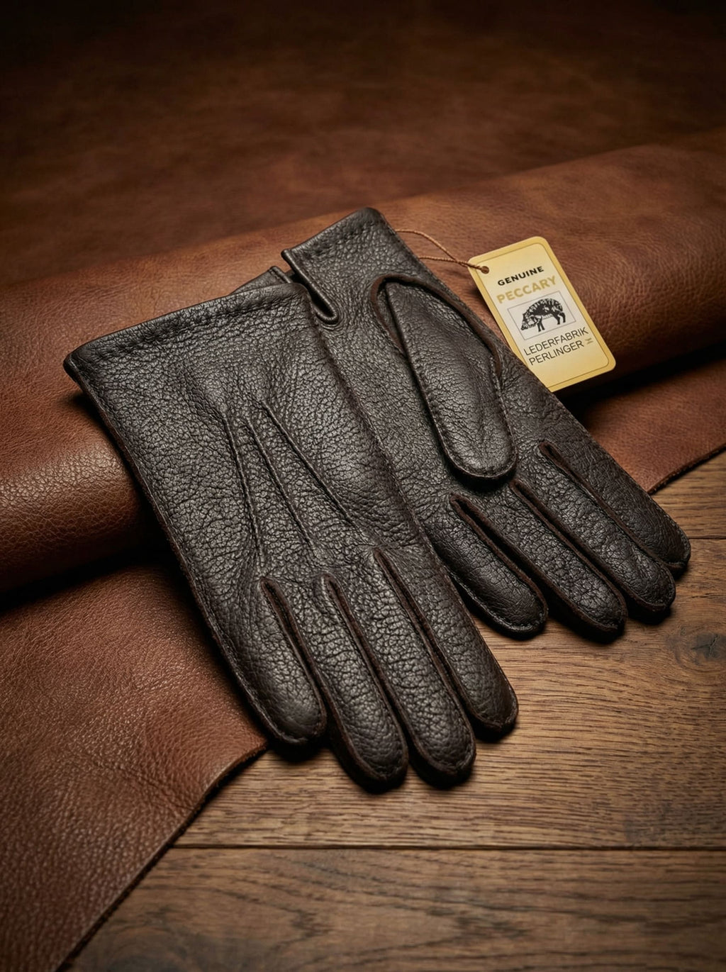 Herren Winterhandschuhe, Peccary-Leder, Dunkelbraun – NM Gloves