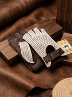 Men's Peccary Fingerless Leather Driving Gloves with Crochet Back – Handcrafted