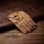Men’s Driving Leather Gloves – Tan Deerskin, Handcrafted