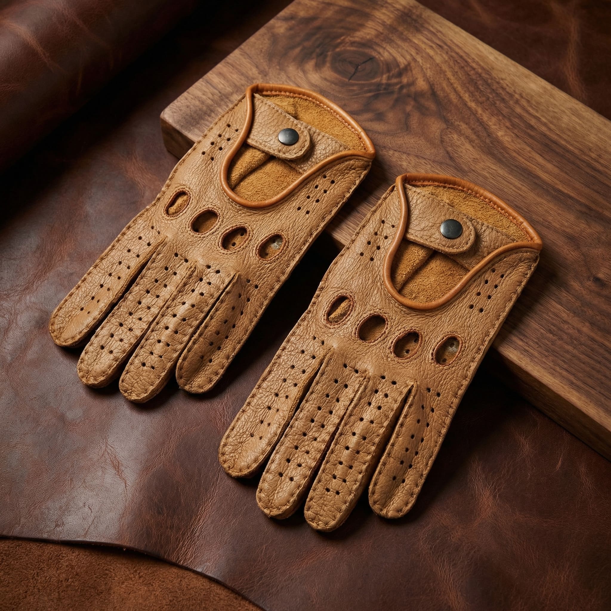 Men’s Driving Leather Gloves – Tan Deerskin, Handcrafted
