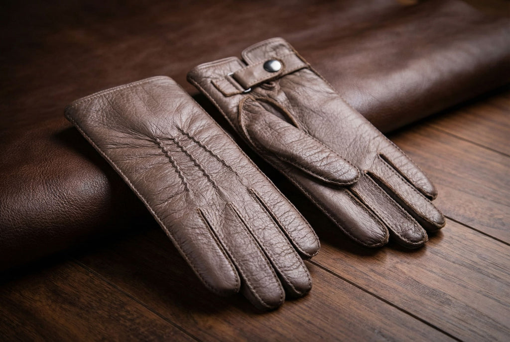 Herren Hirschleder-Handschuhe Taupe, Kaschmir
