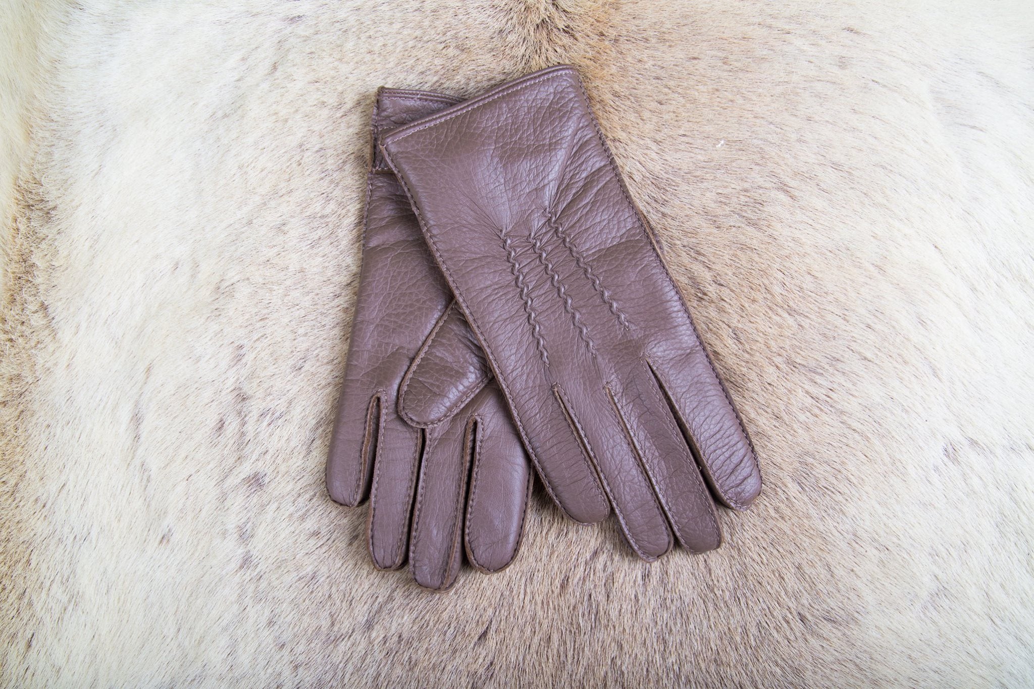 Men's Deerskin Leather Gloves Cashmere Lined Taupe