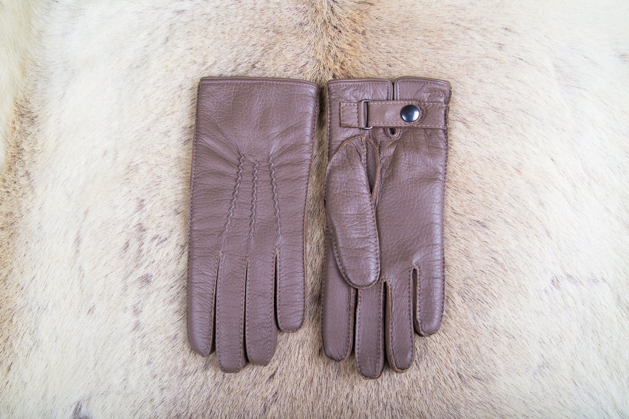 Men's Deerskin Leather Gloves Cashmere Lined Taupe