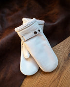 Women's Deerskin Mitten Gloves Wool Lined – White and Red