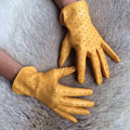 Damen-Lederhandschuhe – Gelbes, perforiertes Nappaleder, ungefüttert