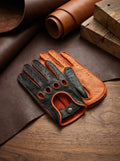 Women's driving gloves black orange deerskin