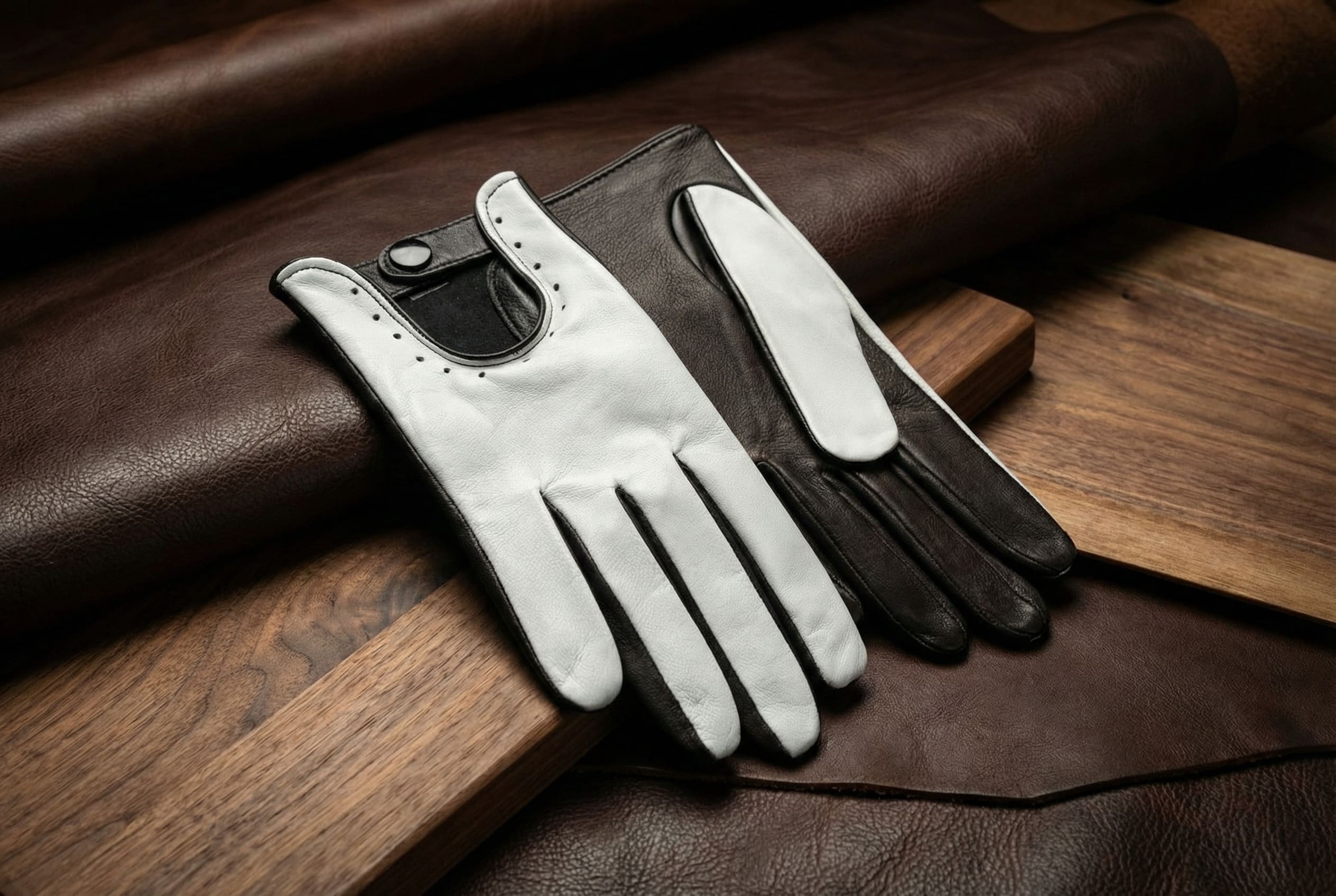 Women's Nappa Driving Leather Gloves – Black and White